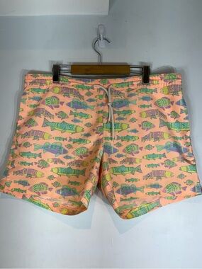 Chubbies Coral Aztec Fish Swim Trunk Shorts 5” Men’s Size Medium in peach